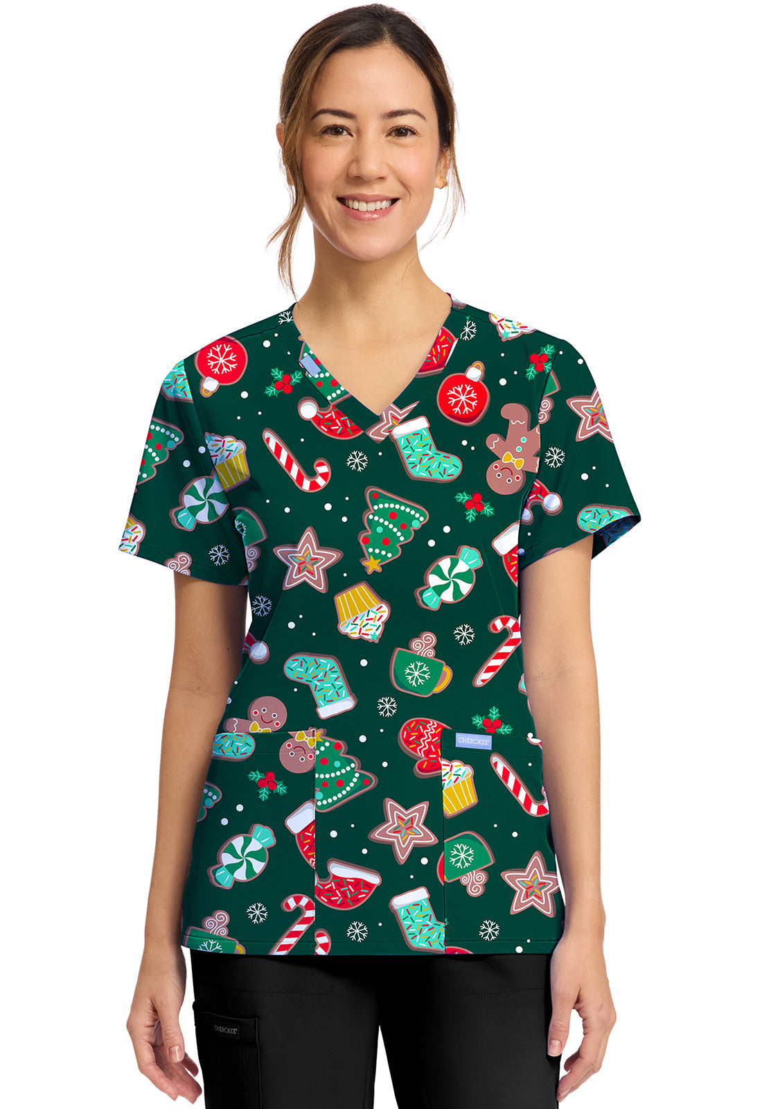 Women's Print V-Neck Top in WAITING FOR SANTA
